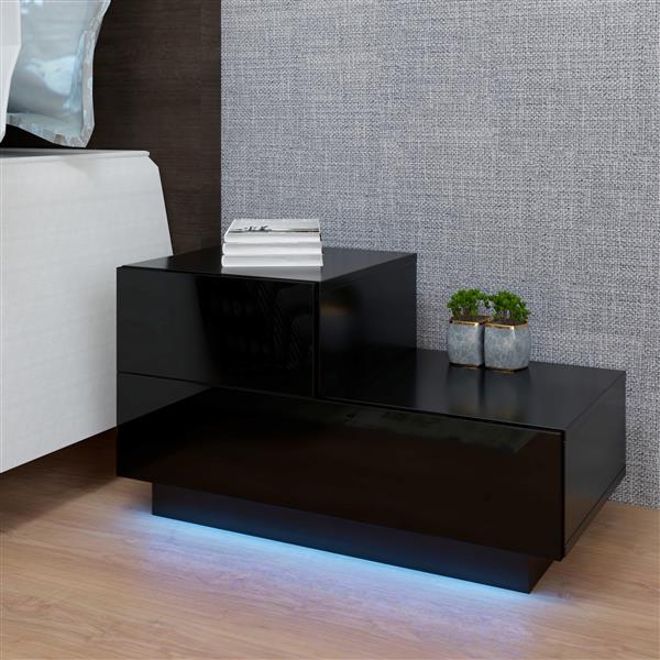 RGB LED 2-Drawer Nightstand End Table Black