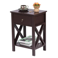 Nightstand Modern End Table, Side Table with 1 Drawer and Storage Shelf, Brown