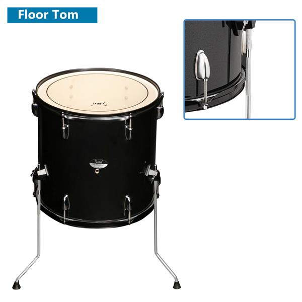 [Do Not Sell on Amazon]Glarry Full Size Adult Drum Set 5-Piece Black with Bass Drum, two Tom Drum, Snare Drum, Floor Tom, 16" Ride Cymbal, 14" Hi-hat Cymbals, Stool, Drum Pedal, Sticks