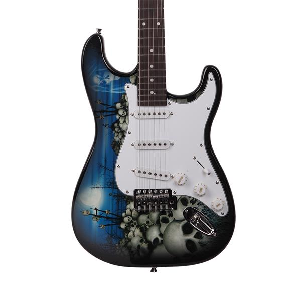[Do Not Sell on Amazon]Glarry GST-E Electric Guitar Bag Shoulder Strap Pick Whammy Bar Cord Wrench Tool Blue