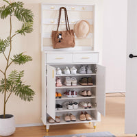 Entryway Bedroom Armoire,Shoe Cabinet,Wardrobe Armoire Closet, Drawers and Shelves,  Handles,  Hanging Rod, white