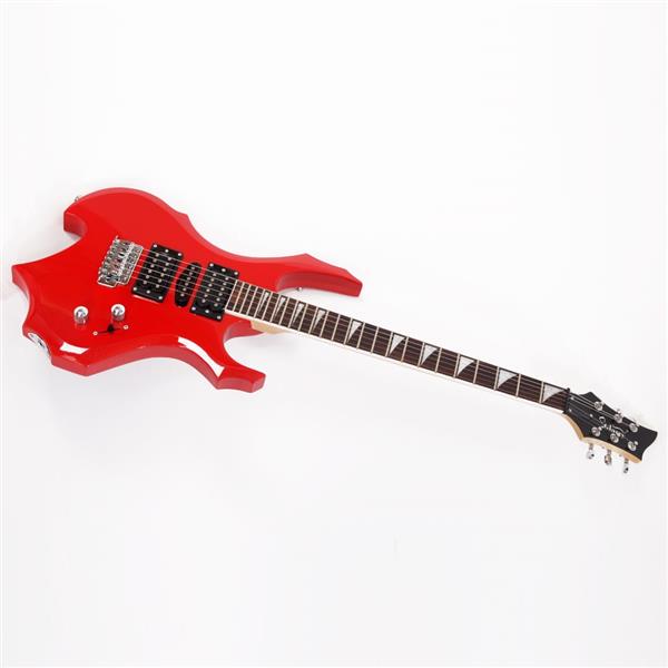 [Do Not Sell on Amazon]Glarry Flame Shaped Electric Guitar with 20W Electric Guitar Sound HSH Pickup Novice Guitar   Audio   Bag   Strap   Picks   Shake   Cable   Wrench Tool Red