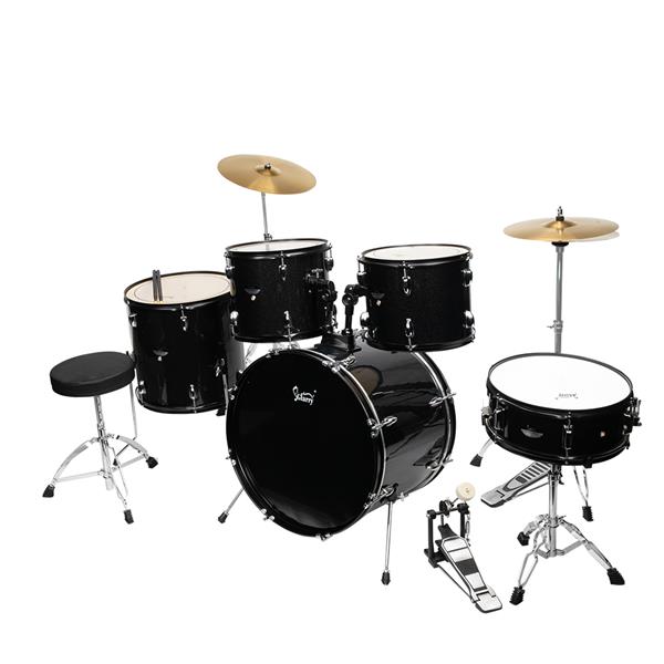 [Do Not Sell on Amazon]Glarry Full Size Adult Drum Set 5-Piece Black with Bass Drum, two Tom Drum, Snare Drum, Floor Tom, 16" Ride Cymbal, 14" Hi-hat Cymbals, Stool, Drum Pedal, Sticks