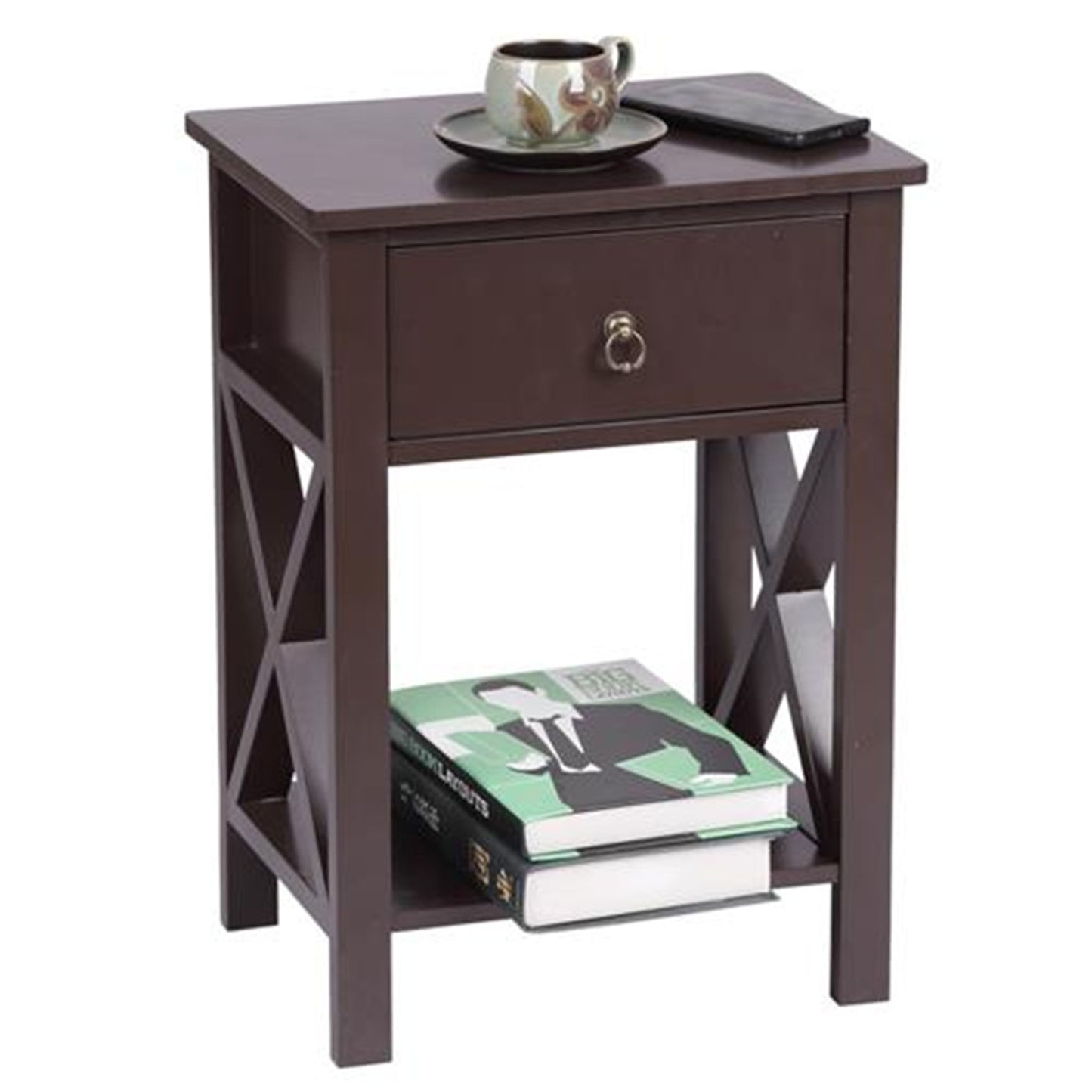 Nightstand Modern End Table, Side Table with 1 Drawer and Storage Shelf, Brown