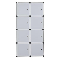 8 Cube Organizer Stackable Plastic Cube Storage Shelves Design Multifunctional Modular Closet Cabinet with Hanging Rod White Doors and Black Panels