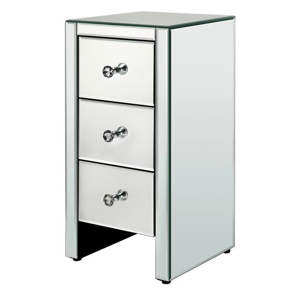 Mirrored Glass Bedside Table with Three Drawers Size S