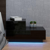 RGB LED 2-Drawer Nightstand End Table Black