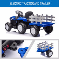 Blue, 12V7AH Battery-Powered Toy Tractor with Trailer, Remote Control, Kids' Electric Excavator Vehicles with 2x35W Dual Motor, Treaded Tires, LED Lights, USB, Music,   - Gifts for Boy, Girl