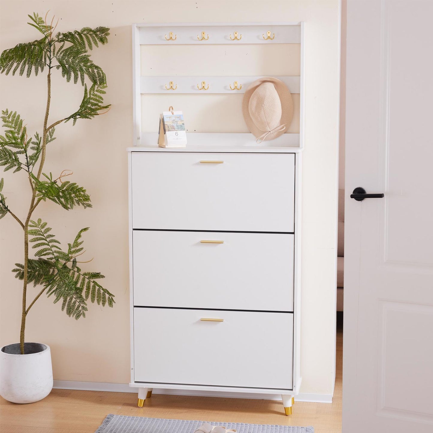 Entryway Bedroom Armoire,Shoe Cabinet,Wardrobe Armoire Closet, Drawers and Shelves,  Handles,  Hanging Rod, white