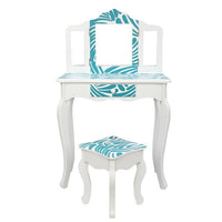 Three-Fold Mirror Single-Drawing Curved Foot Children Dressing Table Blue Zebra