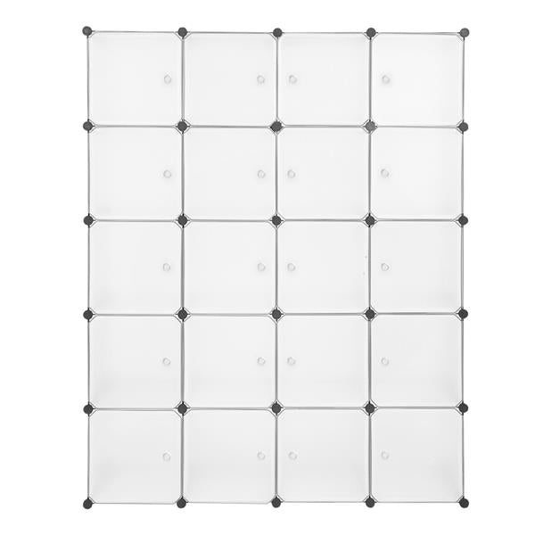 20 Cube Organizer Stackable Plastic Cube Storage Shelves Design Multifunctional Modular Closet Cabinet with Hanging Rod White