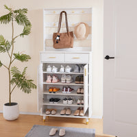 Entryway Bedroom Armoire,Shoe Cabinet,Wardrobe Armoire Closet, Drawers and Shelves,  Handles,  Hanging Rod, white