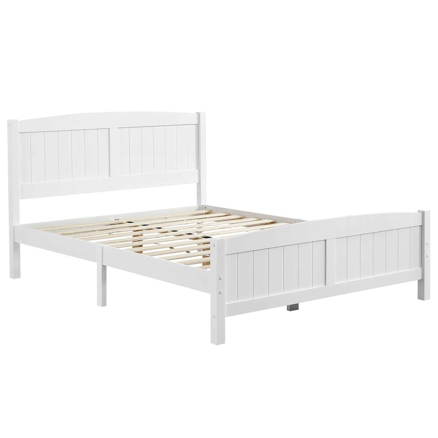 FCH Full Pine Single-Layer Core Vertical Stripe Full-Board Curved Bed Head With The Same Bed Foot Wooden Bed White