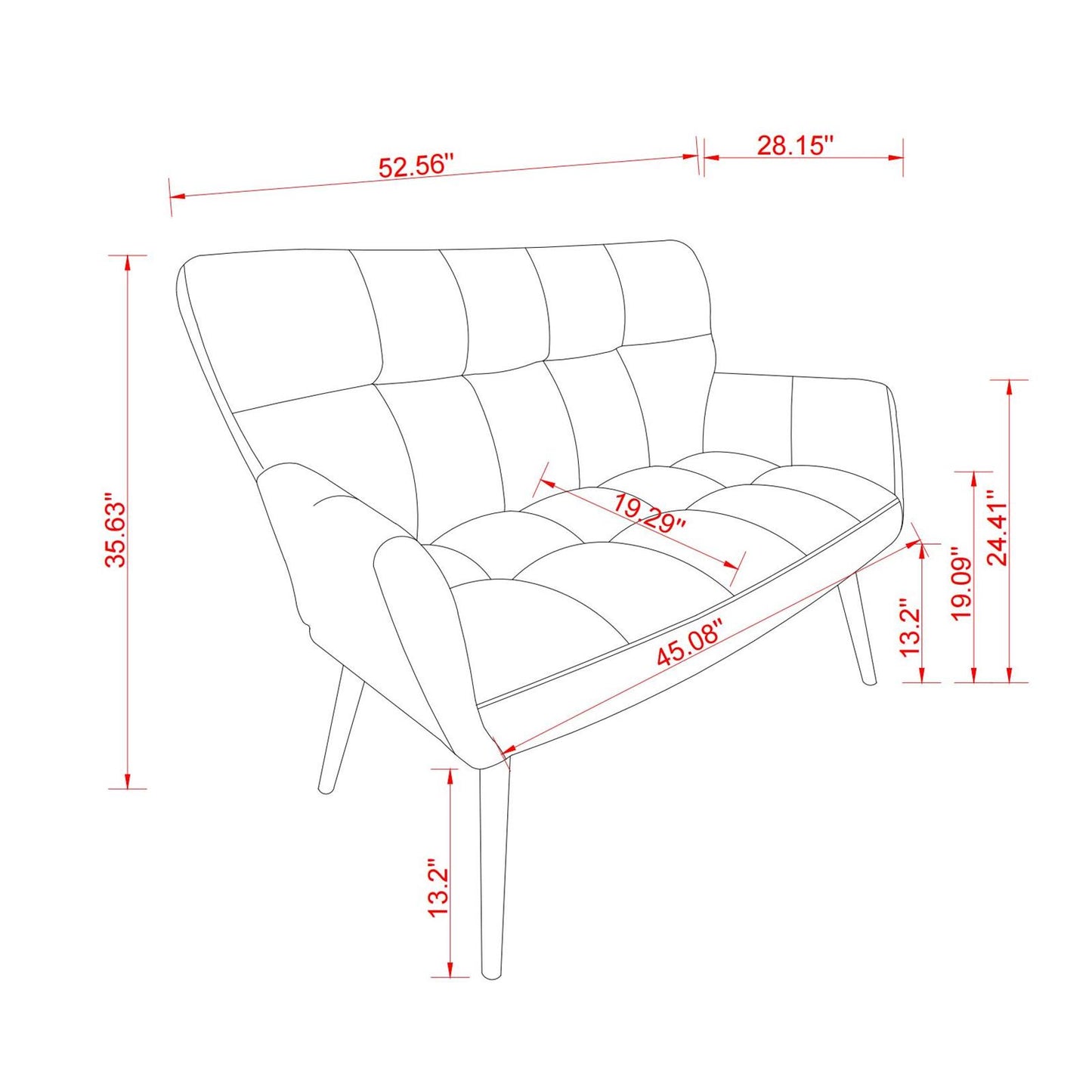 52'' Small Loveseat Sofa, Couch 2-Seater with Quilting Backs for Living Room, Bedroom and Small Space(COLOR:WHITE)