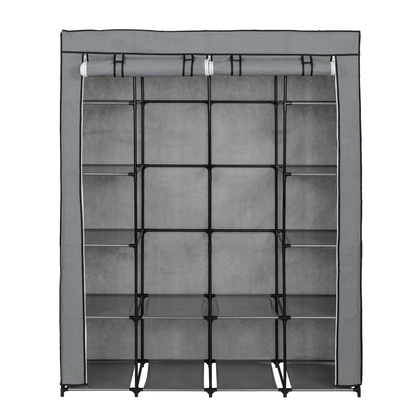 Portable Closet Organizer Storage, Wardrobe Closet with Non-Woven Fabric 14 Shelves, Easy to Assemble, Gray