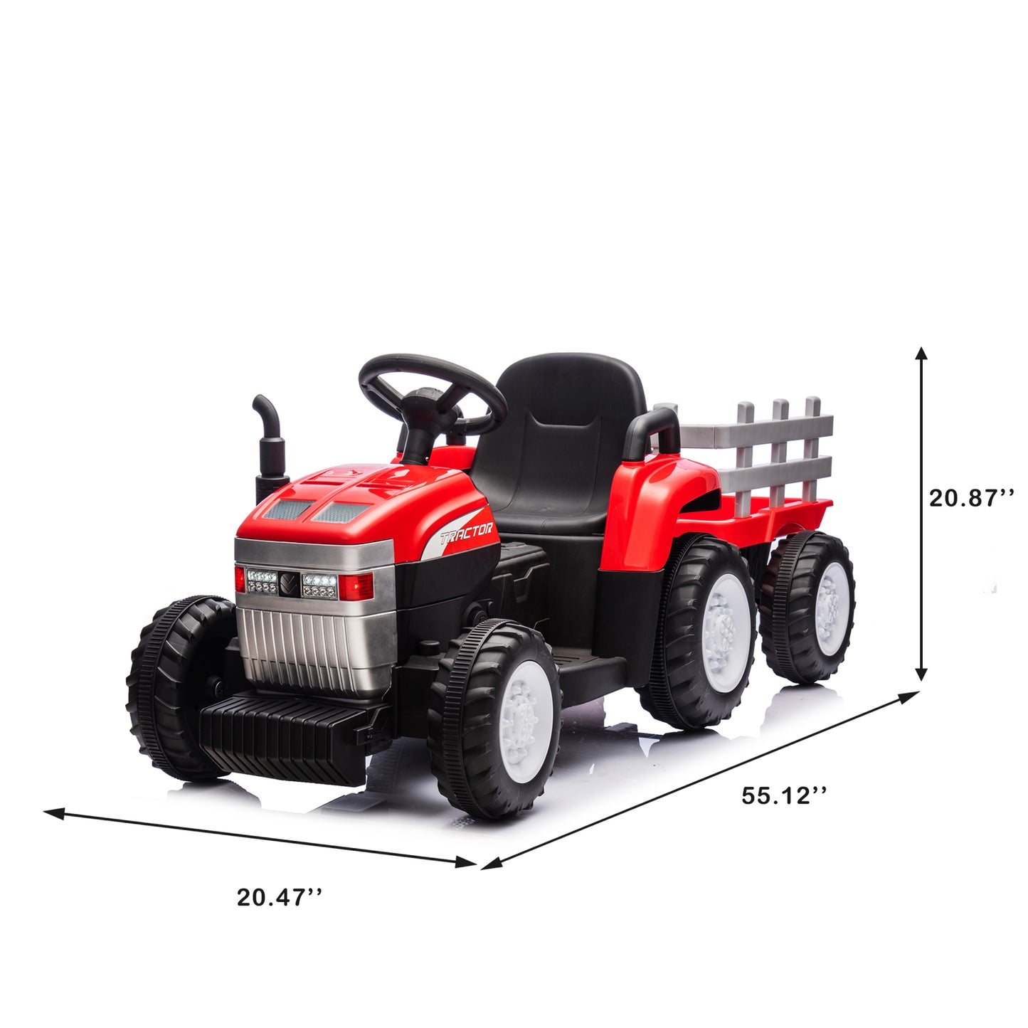 Red, 12V7AH Battery-Powered Toy Tractor with Trailer, Remote Control, Kids' Electric Excavator Vehicles with 2x35W Dual Motor, Treaded Tires, LED Lights, USB, Music, - Gifts for Boy, Girl