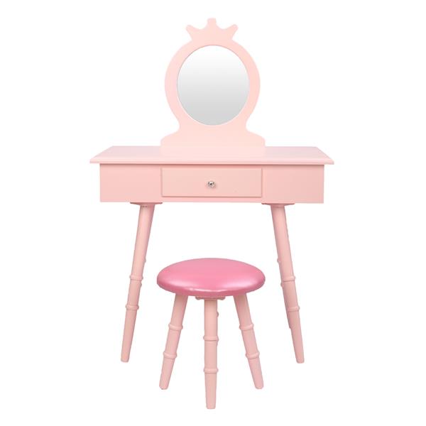 Children's Single Mirror Single Drawer Round Foot Dresser Pink