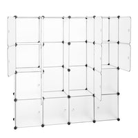 Modular Closet Organizer Plastic Cabinet, 16 Cube Wardrobe Cubby Shelving Storage Cubes Drawer Unit, DIY Modular Bookcase Closet System Cabinet with Doors for Clothes, Shoes, Toys, White