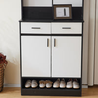 Entryway Bedroom Armoire,Shoe Cabinet,Wardrobe Armoire Closet, Drawers and Shelves,  Handles,  Hanging Rod, white and black