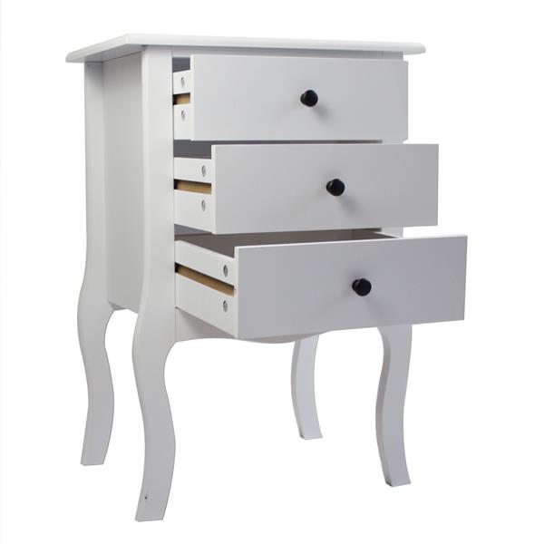 European Bedside Table-Three Pumps White