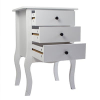 European Bedside Table-Three Pumps White