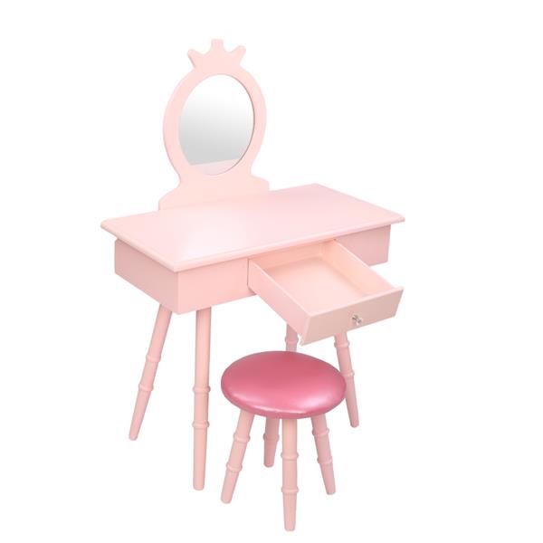 Children's Single Mirror Single Drawer Round Foot Dresser Pink