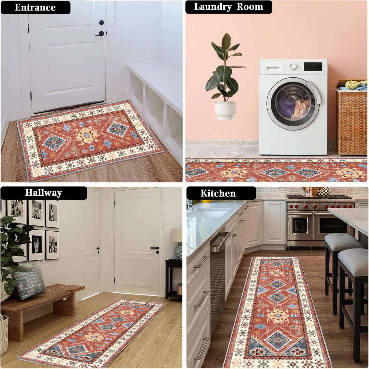 Kitchen Rug Sets 3 Piece with Runner Non Slip Kitchen Rugs and Mats Washable Kitchen Mats for Floor Thick Kitchen Floor Mat Carpet Runner Rugs for Hallway Laundry Holiday Decor