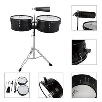 [Do Not Sell on Amazon]Glarry Percussion 13" & 14" Timbales Drum Set with Stand and Cowbell Black