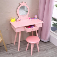 Children's Single Mirror Single Drawer Round Foot Dresser Pink