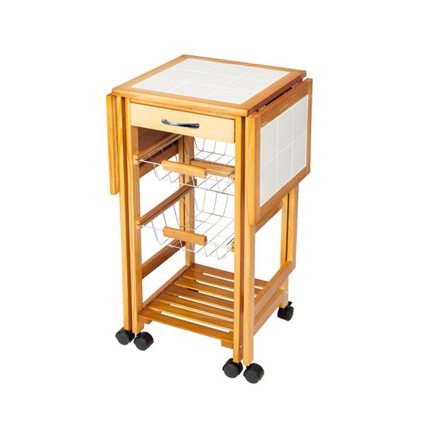 Portable Rolling Drop Leaf Kitchen Storage Trolley Cart Island Sapele Color