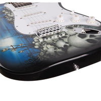 [Do Not Sell on Amazon]Glarry GST-E Electric Guitar Bag Shoulder Strap Pick Whammy Bar Cord Wrench Tool Blue