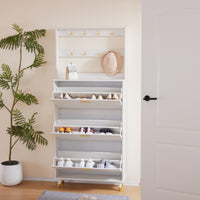 Entryway Bedroom Armoire,Shoe Cabinet,Wardrobe Armoire Closet, Drawers and Shelves,  Handles,  Hanging Rod, white