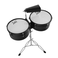 [Do Not Sell on Amazon]Glarry Percussion 13" & 14" Timbales Drum Set with Stand and Cowbell Black