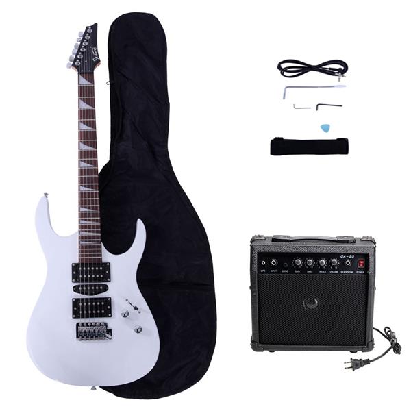 [Do Not Sell on Amazon]Glarry 170 Model With 20W Electric Guitar Pickup Hsh Pickup Guitar   Stereo   Bag   Harness   Picks   Rocker   Connector     Wrench Tool White