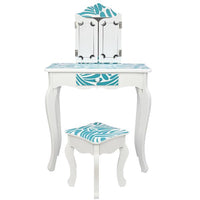 Three-Fold Mirror Single-Drawing Curved Foot Children Dressing Table Blue Zebra