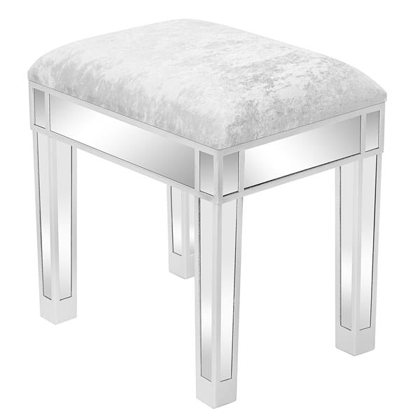 Modern Style Mirrored Vanity Stool Silver Gray