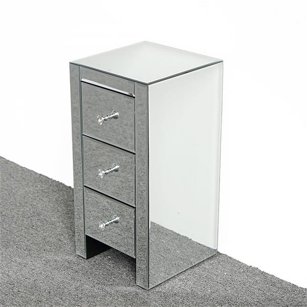 Mirrored Glass Bedside Table with Three Drawers Size S