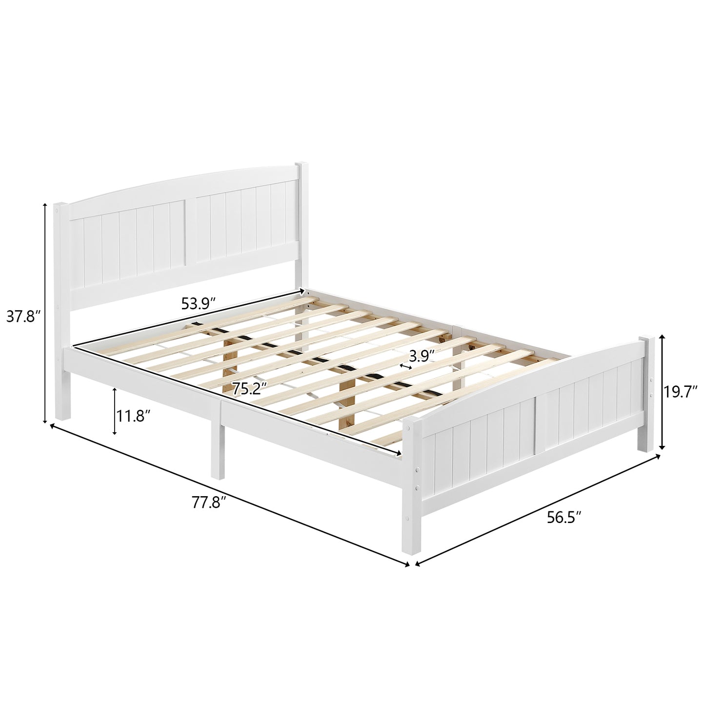 FCH Full Pine Single-Layer Core Vertical Stripe Full-Board Curved Bed Head With The Same Bed Foot Wooden Bed White