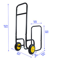 Firewood Log Cart Carrier - Outdoor or Indoor Black Steel Wood Rack Storage Mover - Rolling Wheeled Metal Dolly Hauler - Wood Moving Equipment