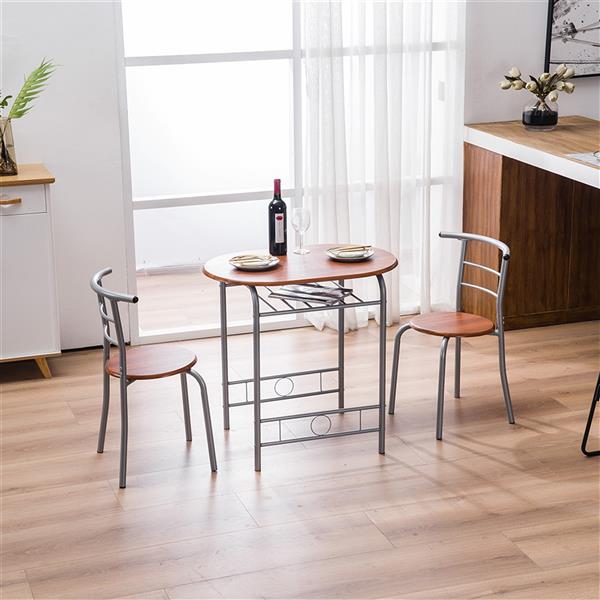 Brown Wood Grain PVC Breakfast Table (One Table and Two Chairs)