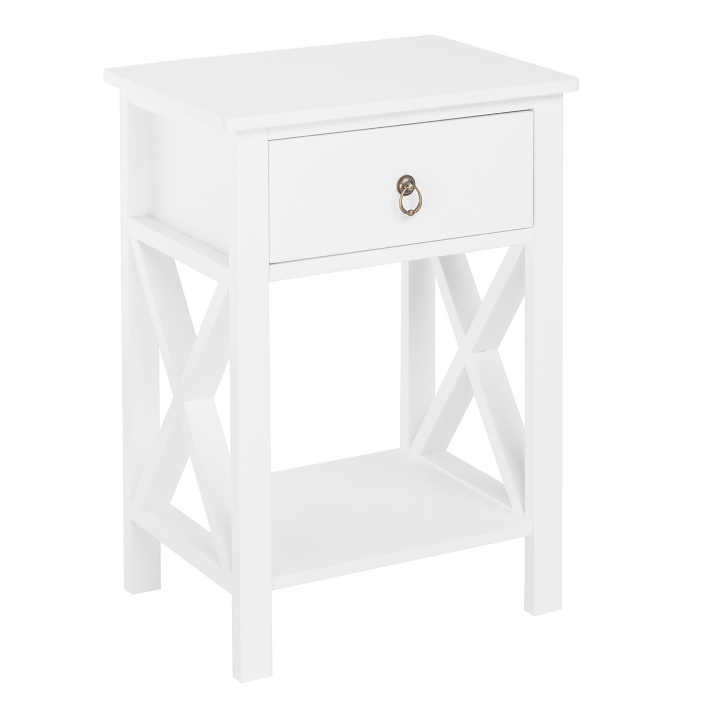 Nightstand Modern End Table, Side Table with 1 Drawer and Storage Shelf, White