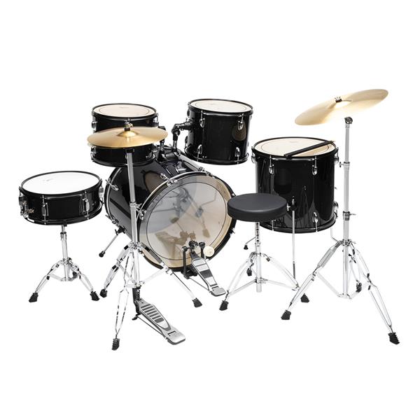 [Do Not Sell on Amazon]Glarry Full Size Adult Drum Set 5-Piece Black with Bass Drum, two Tom Drum, Snare Drum, Floor Tom, 16" Ride Cymbal, 14" Hi-hat Cymbals, Stool, Drum Pedal, Sticks