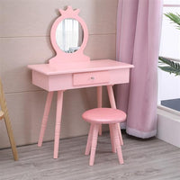 Children's Single Mirror Single Drawer Round Foot Dresser Pink