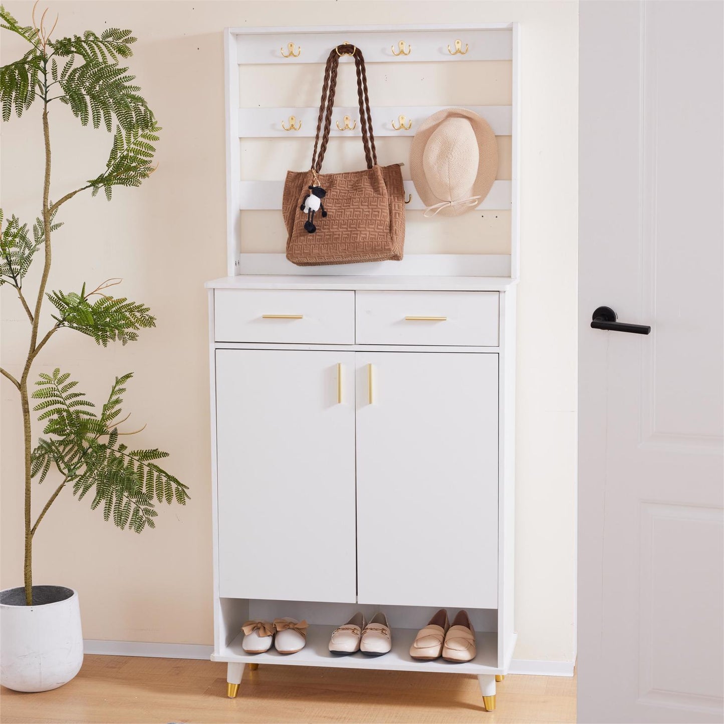 Entryway Bedroom Armoire,Shoe Cabinet,Wardrobe Armoire Closet, Drawers and Shelves,  Handles,  Hanging Rod, white