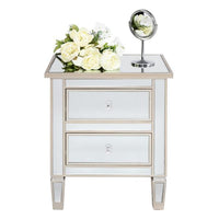 Modern and Contemporary Mirrored 2-Drawers Nightstand Bedside Table Silver Rose