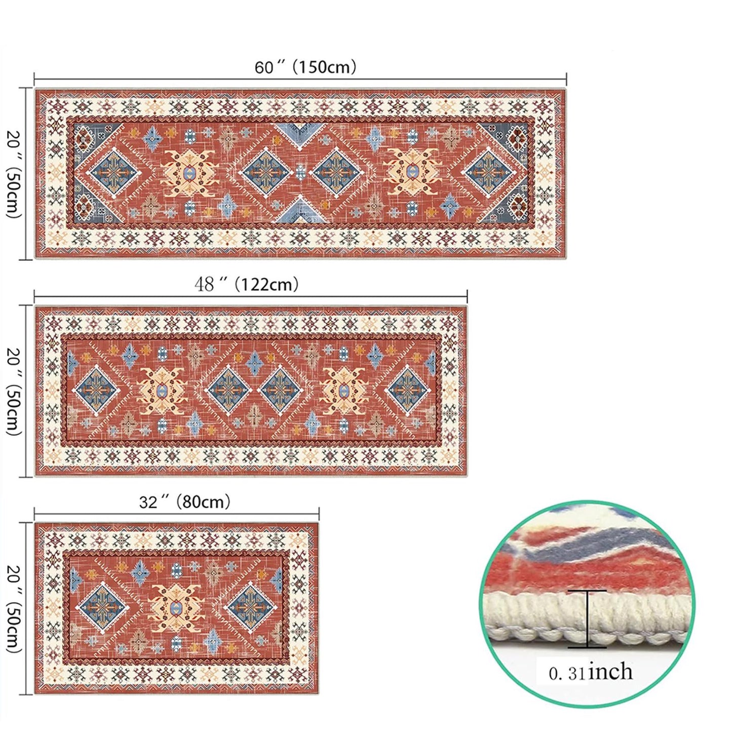 Kitchen Rug Sets 3 Piece with Runner Non Slip Kitchen Rugs and Mats Washable Kitchen Mats for Floor Thick Kitchen Floor Mat Carpet Runner Rugs for Hallway Laundry Holiday Decor