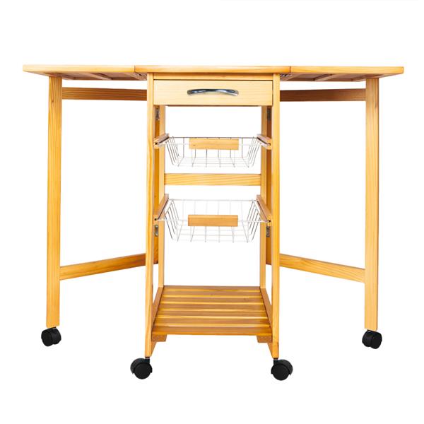 Portable Rolling Drop Leaf Kitchen Storage Trolley Cart Island Sapele Color