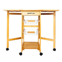 Portable Rolling Drop Leaf Kitchen Storage Trolley Cart Island Sapele Color