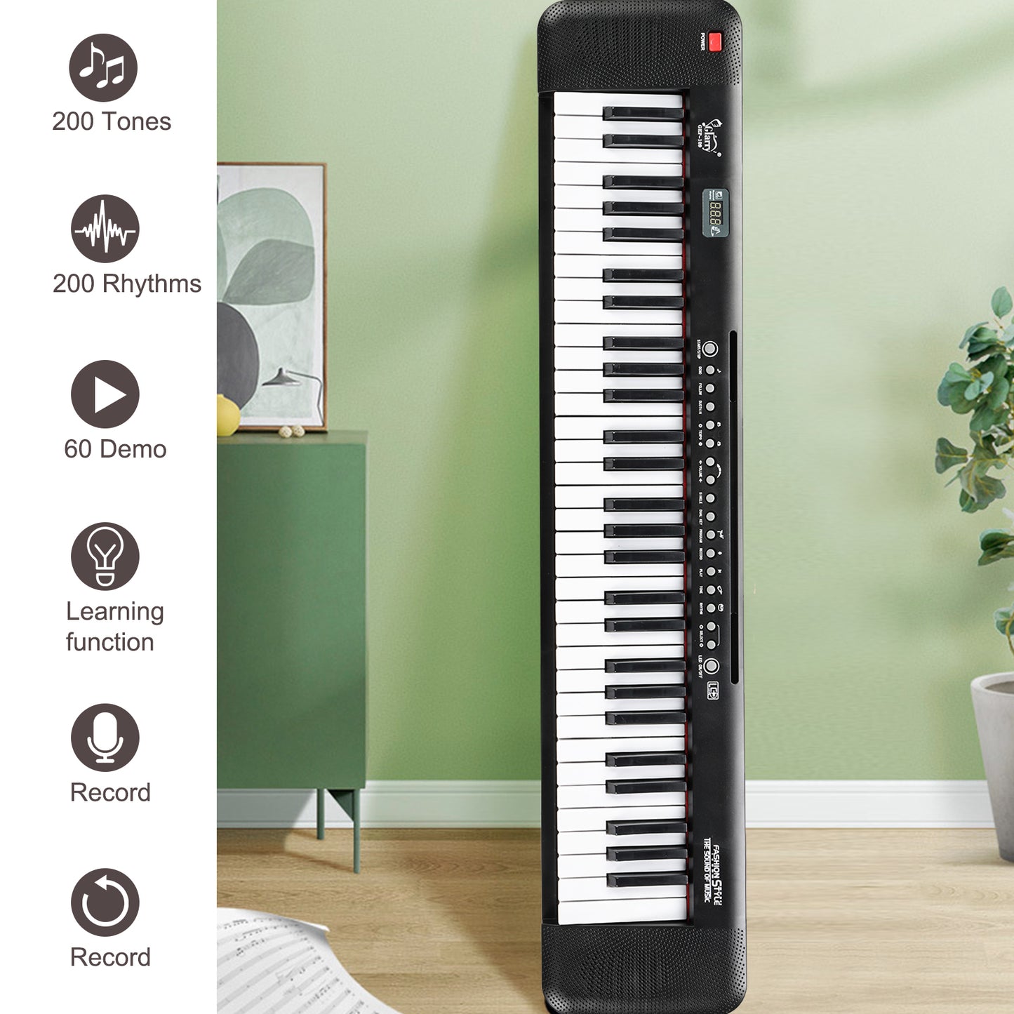 [Do Not Sell on Amazon]  Glarry GEP-109 61 Key Lighting Keyboard with Piano Stand, Piano Bench, Built In Speakers, Headphone, Microphone, Music Rest, LED Screen, 3 Teaching Modes for Beginners