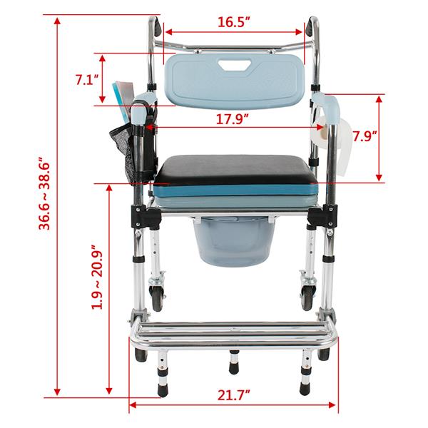 4 in 1 Multifunctional Aluminum Elder People Disabled People Pregnant Women Commode Chair Bath Chair Light Blue